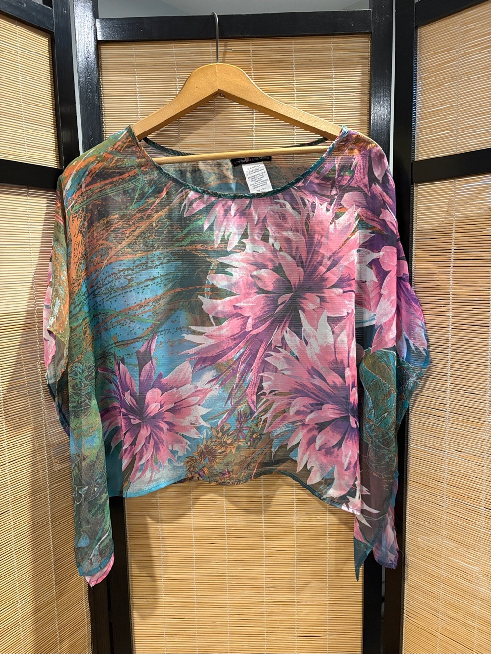 Love Squared Sheer Floral Tunic - Pink, Teal & Green